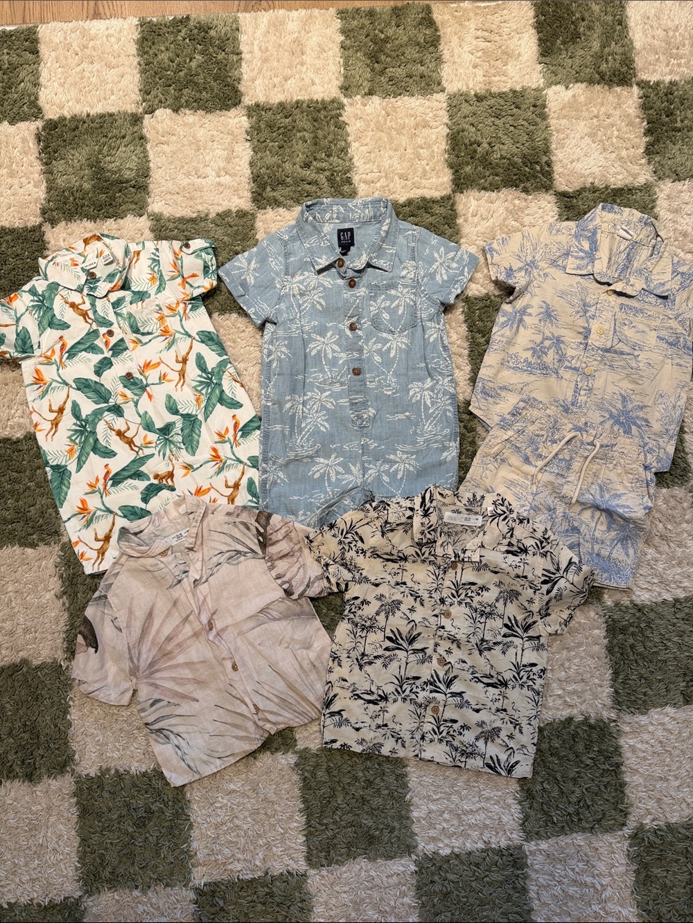 Boys Tropical Rompers & Button-Up Shirts - Mixed Palm & Floral Prints